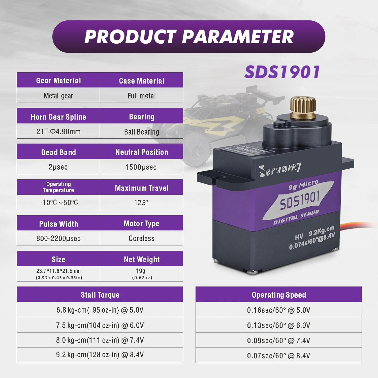 SERVOMY-SDS1901 Digital 9G Mic - Rc Car Servo reseña y precio